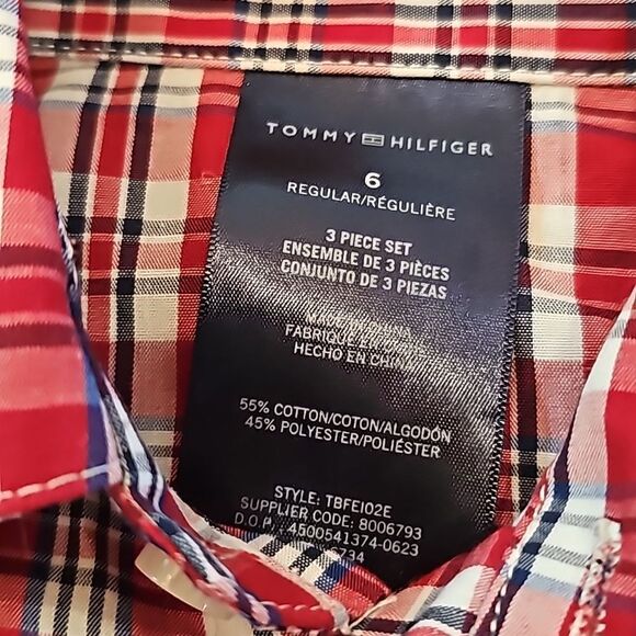 Red plaid button down shirt boys size 6 Tommy Hilfiger - Picture 4 of 8